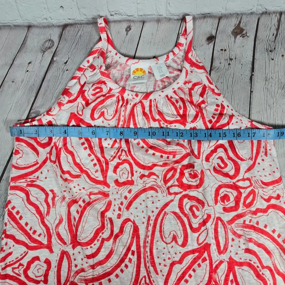 C&C California Linen Red Abstract Print Halter Neck Tank Top‎ Women's Medium - Picture 5 of 6